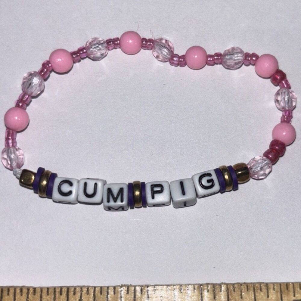 Handmade Pink Beaded Bracelet Y2K Beaded Letter Charm Stretch Bracelet